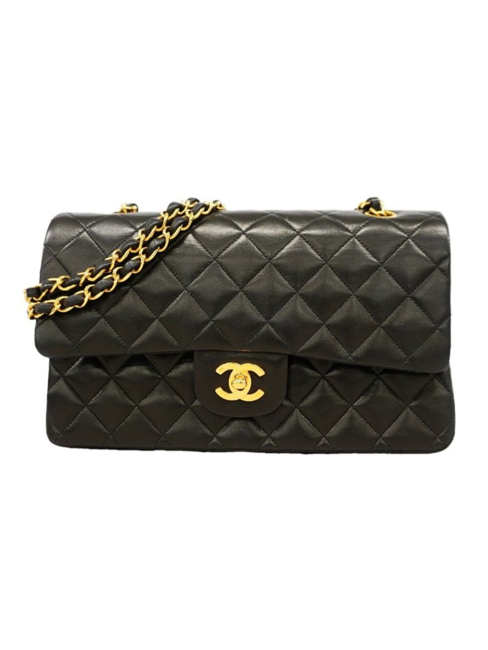 Chanel Shoulder Bag Quilted Lambskin Black Gold